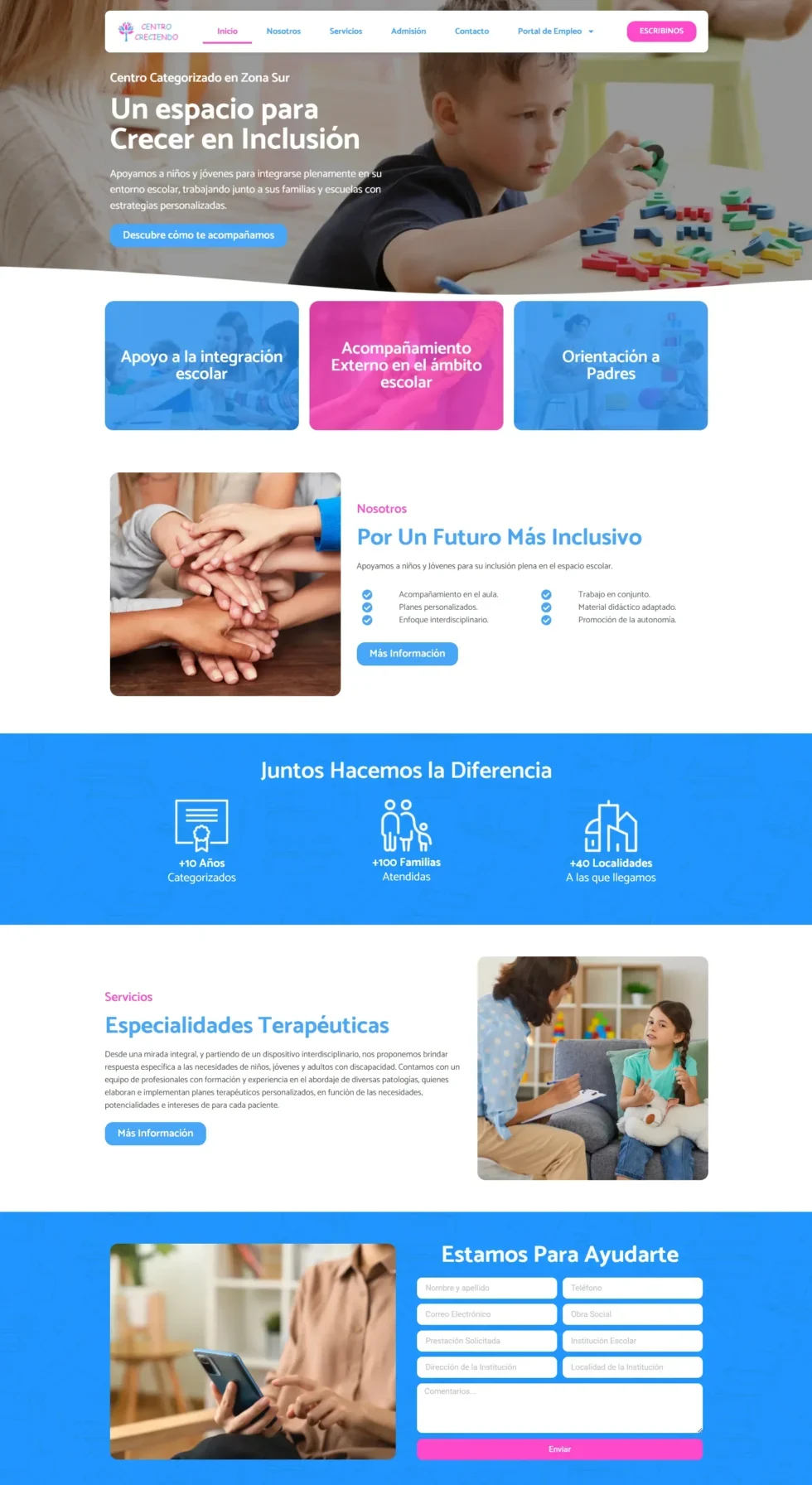 Captura de la web Centro Creciendo