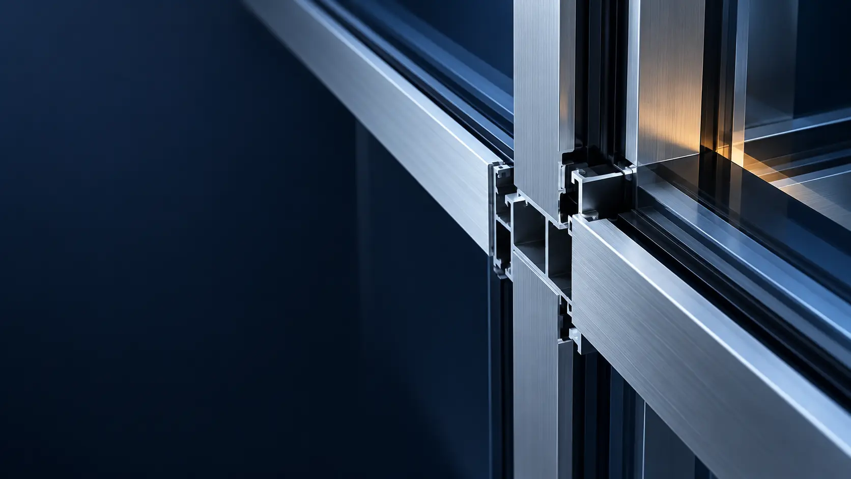 Perfiles de aluminio ensamblados que representan un sistema comercial preciso